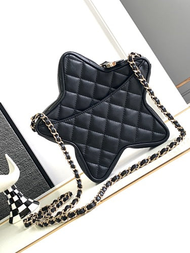 Chanel Black Quilted Star-Shaped Chain Crossbody Bag