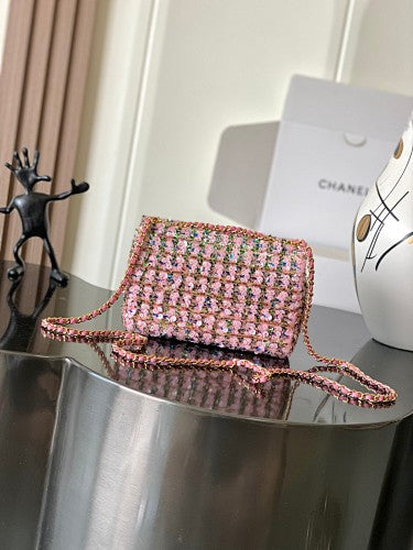 Chanel Pink Sequin Mini Rectangular Flap Bag