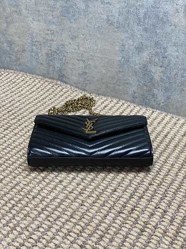 Saint Laurent (YSL) Black Patent Leather Monogram Wallet