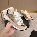 Chanel CC Metallic Gold, Beige & White Low-Top Runner Sneakers