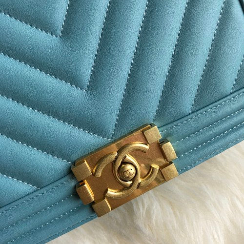 Chanel Teal Chevron Quilted Boy Bag