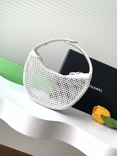 Chanel White Mesh Crescent Hobo Bag