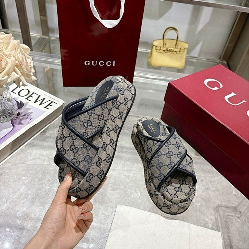 Gucci GG Supreme Canvas Crossover Platform Sandal