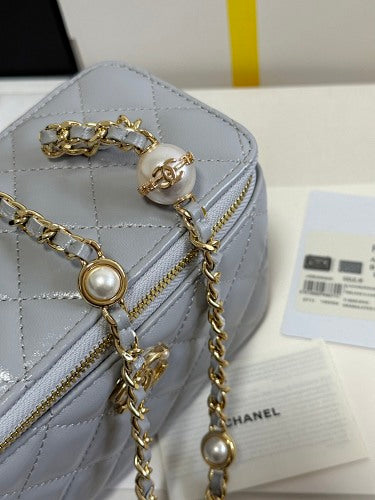Chanel Silver Metallic Quilted Vanity Case