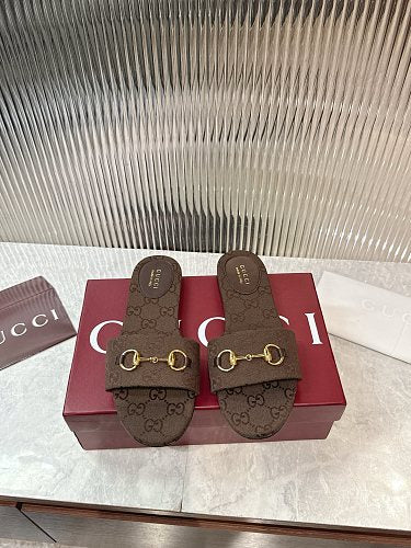 Gucci GG Monogram Horsebit Flat Slide Sandals