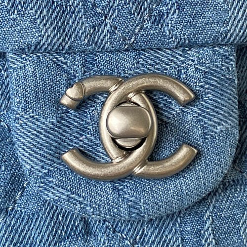 Chanel Blue Denim Camellia Jacquard Flap Bag