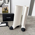 Chanel Two-Tone CC Logo Knee-High Riding Boots