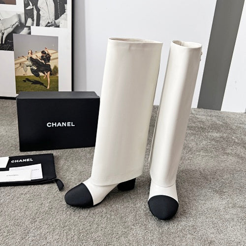 Chanel Two-Tone CC Logo Knee-High Riding Boots