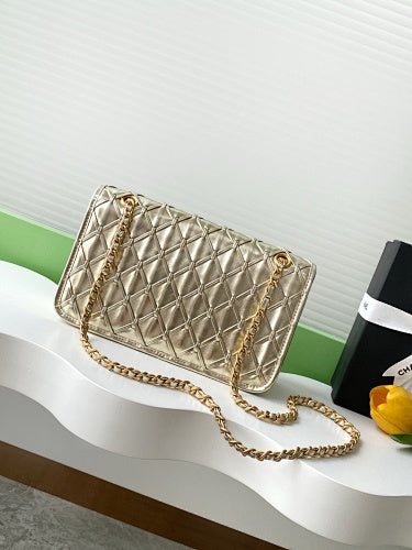 Chanel Metallic Champagne Gold Geometric Quilted Flap Bag