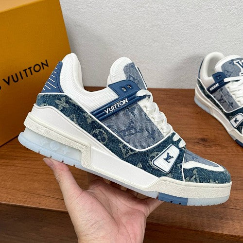Louis Vuitton LV Trainer Denim Monogram Sneakers – Blue & White