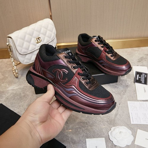 Chanel CC Logo Mesh & Leather Platform Runner Sneakers