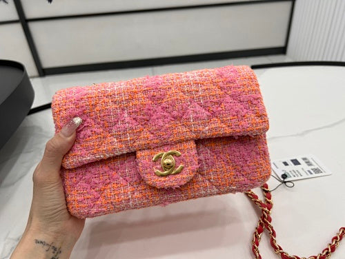 Chanel Pink & Orange Tweed Mini Flap Bag