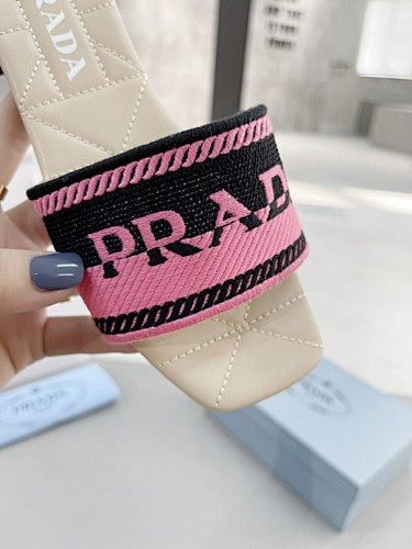 Prada Logo Woven Flat Slide Sandal