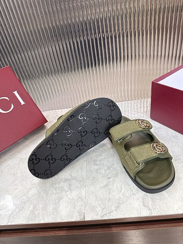 Gucci GG Monogram Double-Strap Slide Sandals