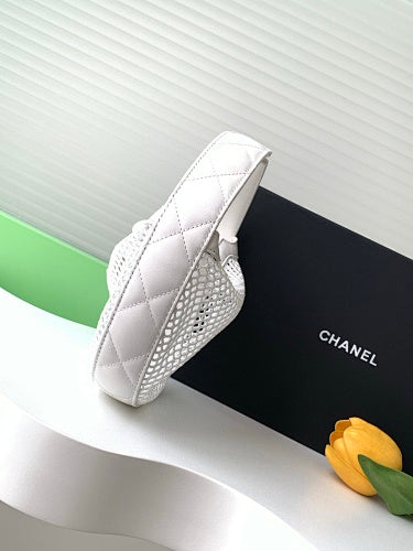 Chanel White Mesh Crescent Hobo Bag