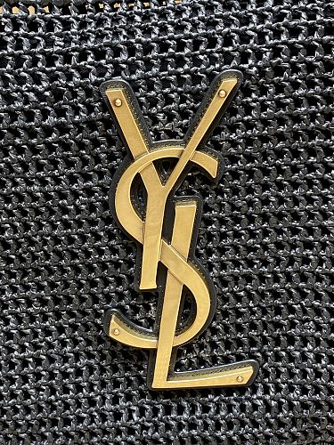 Saint Laurent (YSL) Black Raffia Crochet Tote Bag