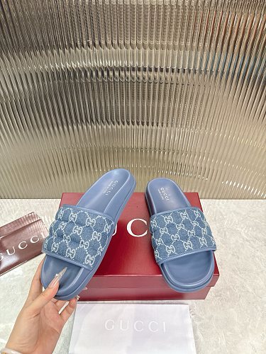 Gucci GG Monogram Denim Slide Sandals