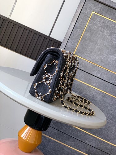 Chanel Black Tweed Pearl & Crystal Embellished Flap Bag