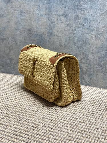 Saint Laurent (YSL) Natural Raffia Crochet Niki-Style Flap Bag