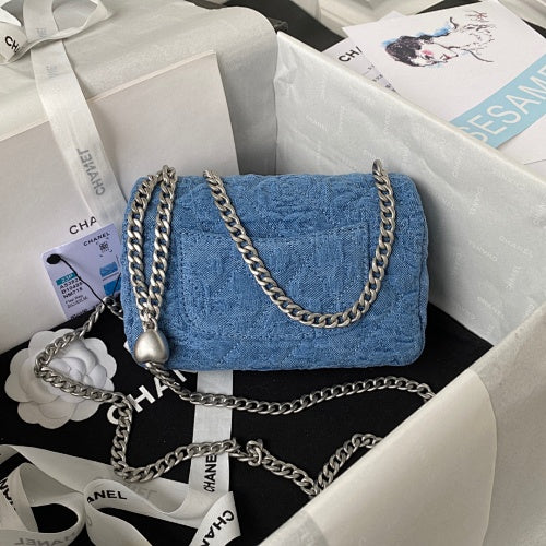 Chanel Blue Denim Camellia Jacquard Flap Bag
