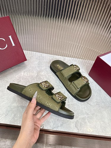 Gucci GG Monogram Double-Strap Slide Sandals