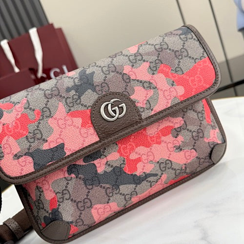 Gucci Small GG Belt Bag in Pink & Red Camouflage Marbled GG Monogra