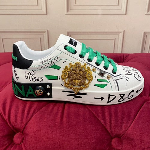 Dolce & Gabbana Portofino Graffiti Crest Low-Top Sneakers