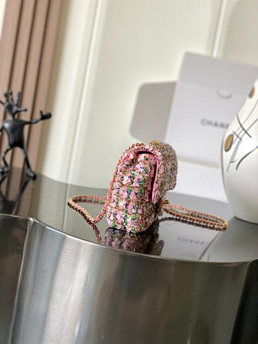 Chanel Pink Sequin Mini Rectangular Flap Bag