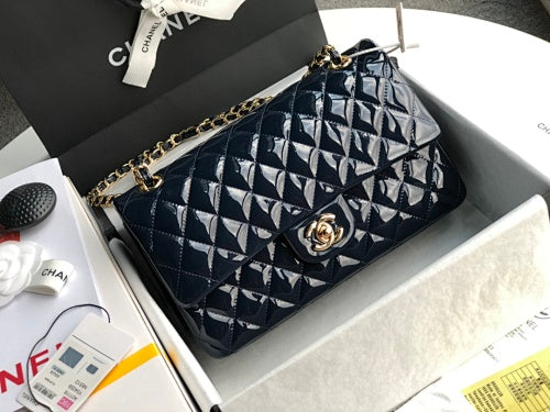 Chanel Black Patent Leather Quilted Classic Double Flap Bag