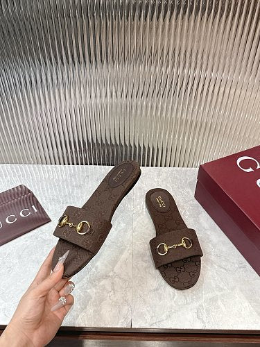 Gucci GG Monogram Horsebit Flat Slide Sandals