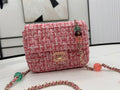 Chanel Pink Tweed Mini Flap Bag with Charm Chain Strap