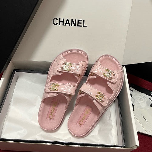Chanel Pink Quilted CC Dad Sandals