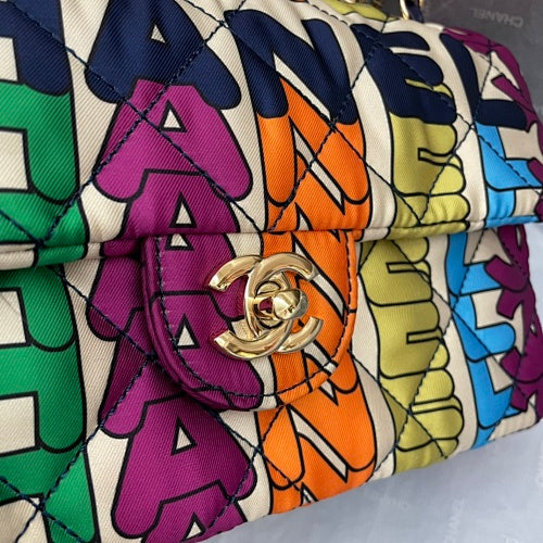 Chanel Multicolor Graffiti Logo Quilted Flap Bag