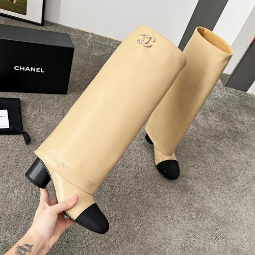 Chanel Two-Tone CC Logo Knee-High Boots