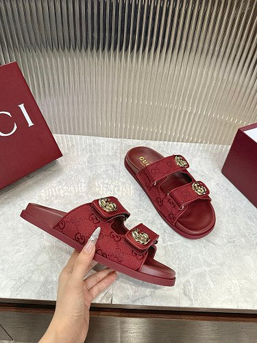 Gucci GG Monogram Double-Strap Slide Sandals