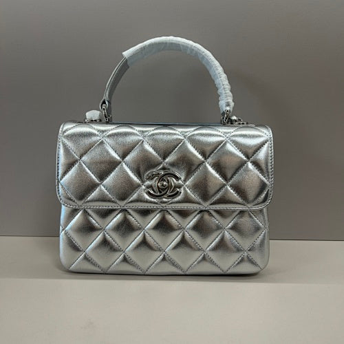 Chanel Metallic Silver Quilted Flap Bag