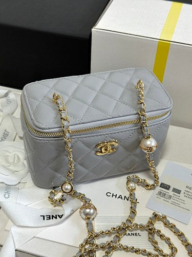 Chanel Silver Metallic Quilted Vanity Case