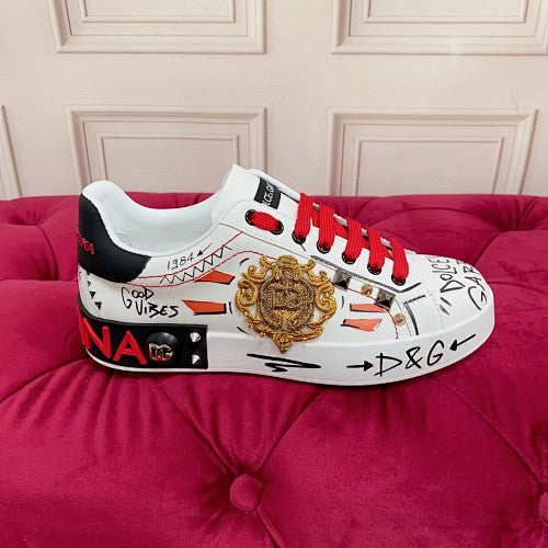 Dolce & Gabbana Portofino Graffiti Crest Low-Top Sneakers
