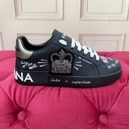 Dolce & Gabbana Portofino Graffiti Crown Low-Top Sneakers