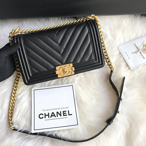 Chanel Black Chevron Quilted Boy Bag
