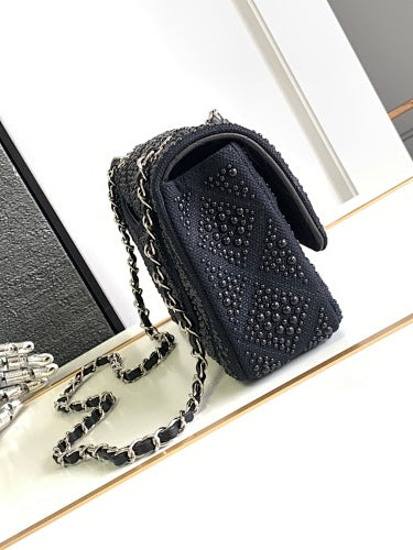 Chanel Black Crystal-Embellished Quilted Flap Bag