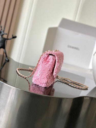 Chanel Pink Fringed Sequin Flap Bag