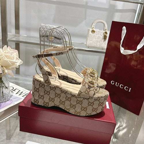 Gucci GG Monogram Platform Wedge Sandals
