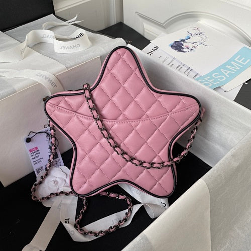 Chanel Pink Quilted Star-Shaped Chain Crossbody Bag