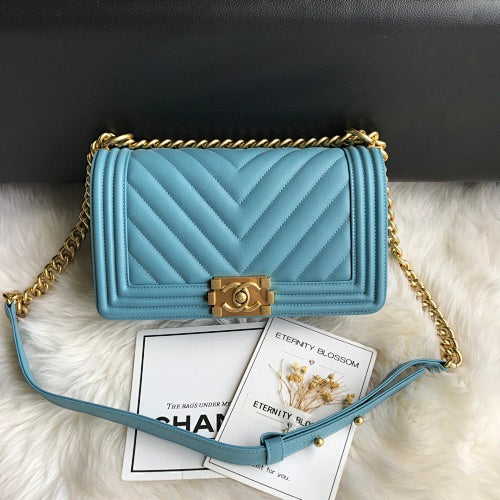 Chanel Teal Chevron Quilted Boy Bag