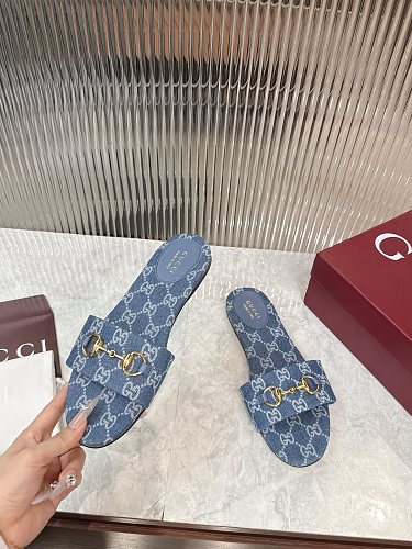 Gucci GG Denim Horsebit Thong Sandals