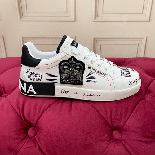 Dolce & Gabbana Portofino Graffiti Crown Low-Top Sneakers
