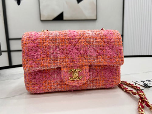 Chanel Pink & Orange Tweed Mini Flap Bag