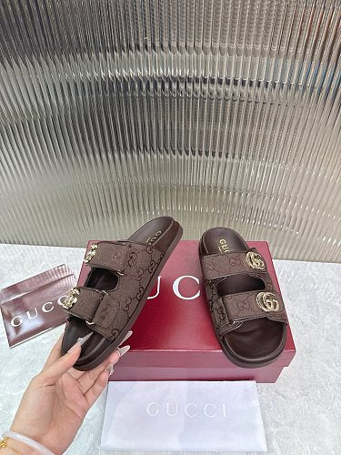 Gucci GG Monogram Double-Strap Slide Sandals