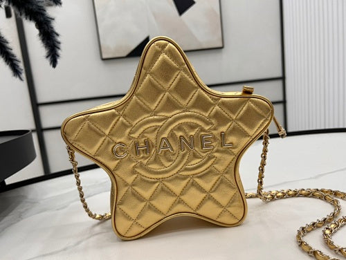 Chanel Gold Metallic Quilted Star-Shaped Chain Bag